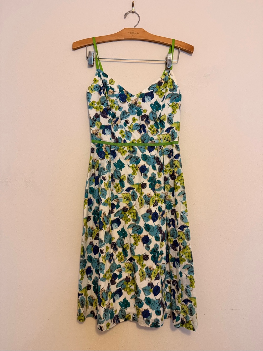 Milly of New York Floral A-Line Dress in White, Blue, Green